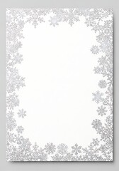 Elegant blank white background with sparkling silver snowflake border, perfect for winter holiday greetings and seasonal messages