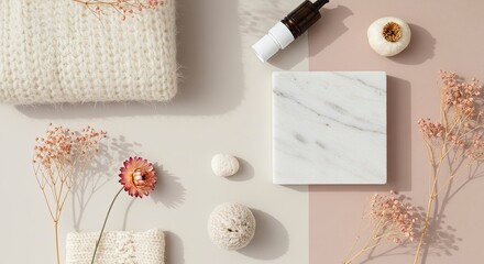 Serene Still Life: Minimalist Composition with Natural Elements and Soft Lighting.