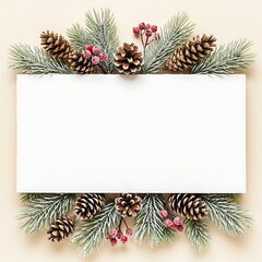 Festive Season's Greetings Blank Card with Pine Cones and Spruce Branches