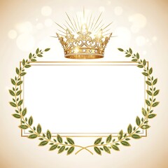 Regal Golden Crown and Laurel Wreath Frame with Sparkling Bokeh Background for Elegant Designs