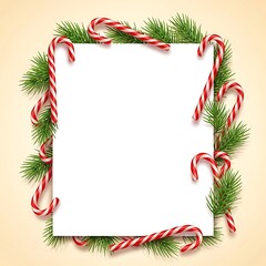 Festive Holiday Greeting Card Template Adorned with Classic Pine Branches and Striped Candy Cane Border