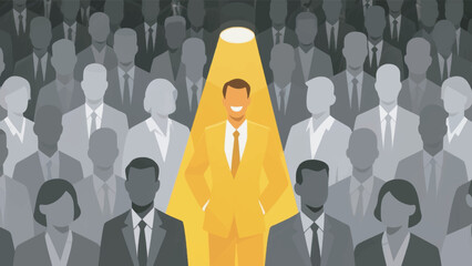 Illustration Of A Group Of People In Business Attire One Person In A Spotlight Vector Design Template
