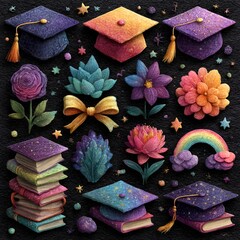 A festive collection of graduation cap icons bursting with joy.