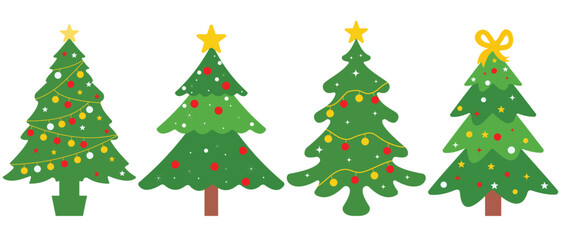 Christmas Tree Color Flat Icons. Christmas Tree Green Icon. Christmas tree vector illustration set.