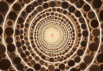 Abstract spiral pattern formed by concentric rings of varying sizes creating depth and texture