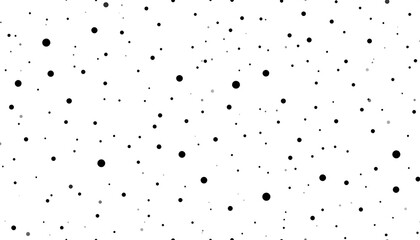 A scattered pattern of various sized black circles on a white background.