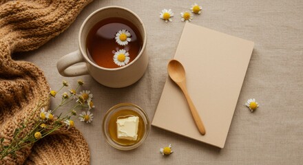 Soothing Chamomile Tea, Honey, and a Warm Knitted Sweater