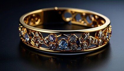 Exquisite Gold Bracelet Adorned with Sparkling Gems on a Dark Background
