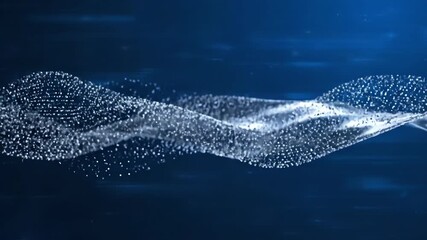 Silver shining particles form a flowing digital stream, creating a sleek seamlessly looping data current information, graphic, corporate