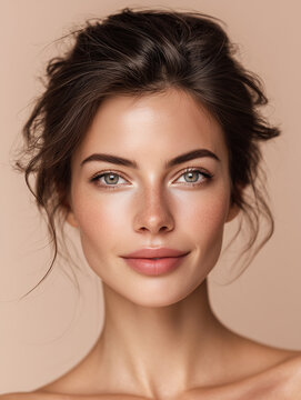 Portrait of beautiful skin woman applied crem on her face, healthy beauty skincare and cosmetics for advertising. Generative Ai.	
