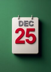 Christmas Holiday 3D Calendar Render Showing December 25