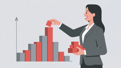 Illustration Of A Woman Compiling A Bar Graph Vector Design Template