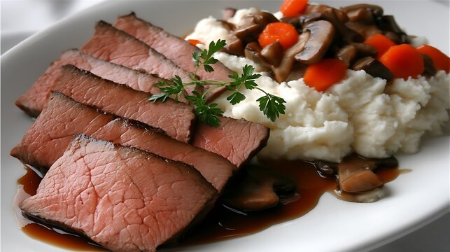 Gourmet roast duck confit with creamy polenta fine dining restaurant food photography elegant setting closeup view culinary art - Powered by Adobe