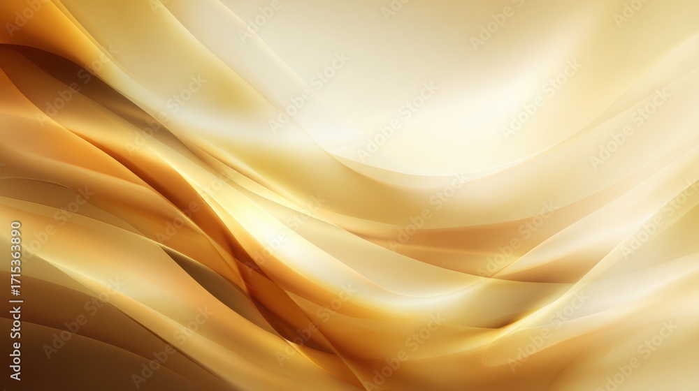 Poster abstract golden waves flowing smoothly, creating a serene atmosphere with soft gradients in a tranqu