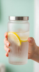 Clean Skincare Product Photography with Hand Holding Cosmetic Tubes, Jars, Droppers, Pumps, and Beauty Tools on Minimal Pastel Background