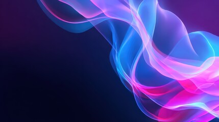 Fototapeta premium Abstract flowing waves of vibrant pink and blue colors on a dark background, creating a dynamic visual effect