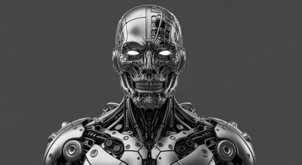 Detailed Metallic Cyborg with Glowing Eyes