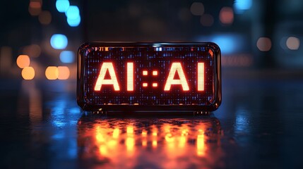 Cinematic Close-Up of Retro Digital Clock Displaying AI:AI in Dark Room