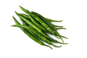 青唐辛子（青とうがらし, 青トウガラシ）白背景　コピースペースあり　Green chili peppers (green pepper,chile verde) white background, copy space available
