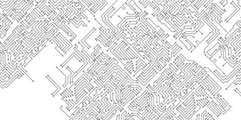 Technology black circuit diagram concept. High-tech circuit board connection system. Vector art abstract technology on a white background.
