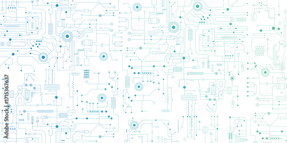 Poster high technology concept with circuit board texture on white background. digital motherboard design. 