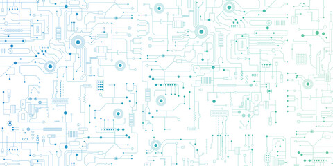 High technology concept with circuit board texture on white background. Digital motherboard design. Vector art