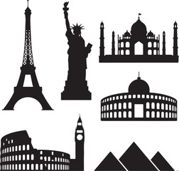 Obraz premium Iconic landmarks silhouette collection for travel inspiration