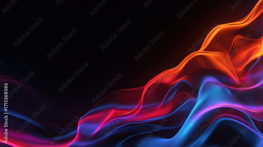 Poster abstract colorful waves of light flowing across a dark background, creating a dynamic visual experie
