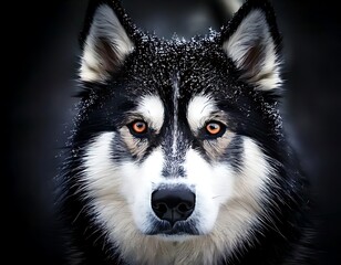 Obraz premium Close-up portrait of a husky in winter