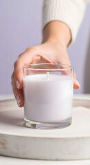Clean Skincare Product Photography with Hand Holding Cosmetic Tubes, Jars, Droppers, Pumps, and Beauty Tools on Minimal Pastel Background