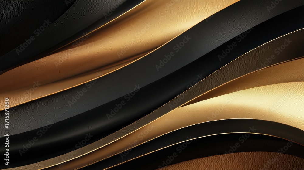 Poster Elegant abstract background featuring flowing waves of black and gold textures creating depth and luxury