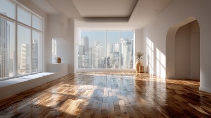 Fototapeta premium Modern Apartment, City View, Interior Design, Home Decor