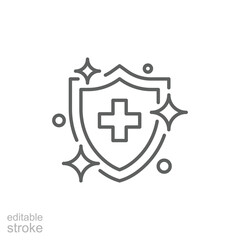 Sterile icon. Simple outline style. Health protection, medically sterile, medical cross with clean shiny surface, hygiene, hospital concept. Thin line symbol. Isolated design editable stroke.