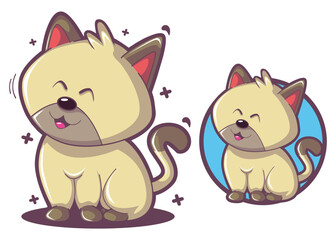 Cute Cream Cat Sitting Cartoon