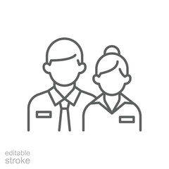 Company staff icon. Simple outline style. Man and woman in uniform, worker, employee, couple, official business representatives concept. Thin line symbol. Isolated design editable stroke.
