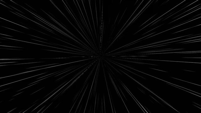 Powerful Anime Comic Speed Lines Background with High-Speed Radial Motion Effect Seamless 4K Animation with Light Streaks and Zoom FX for Action Scene Editing Overlay on a Solid Black Screen