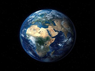Obraz premium Detailed view of the Earth from space showing continents, oceans, clouds, and a starry black background evoking a sense of vastness and wonder