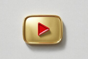 Gold square button with red play symbol