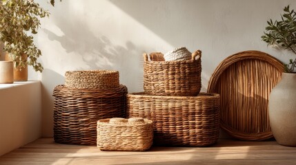 Woven Baskets Home Decor Storage Rustic Style Still Life