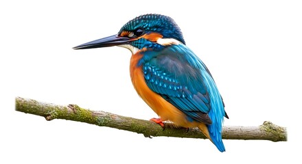 Obraz premium Kingfisher perches on mossy branch, nature's jewel