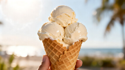 Vanilla ice cream cone outdoors