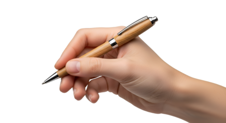 hand with pen isolated on white