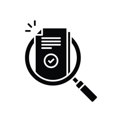 Review, assesment or audit icon. Simple solid style. Research, overview, report, case, data, glass, document, analysis, discovery, check concept. Silhouette, glyph symbol. Isolated design.