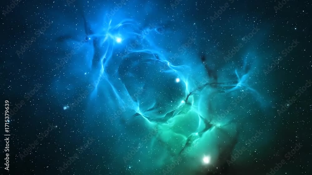 Wall mural swirling blue and green nebula patterns with flowing light trails seamlessly looping flowing light t