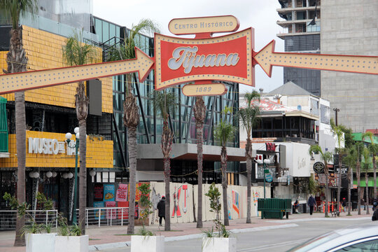 Tijuana, Baja California, Mexico - Mar 14, 2025: Tijuana sign on Revolution Avenue in the historic center is the most famous and touristic street in the city