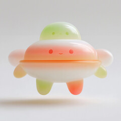 Fototapeta premium Toy resembling a smiling alien spaceship. Fun, playful design for children's books, science fiction art, toy advertisements, and space themed graphics.