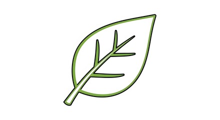 Simple Green Leaf Icon with Veins and Stem.