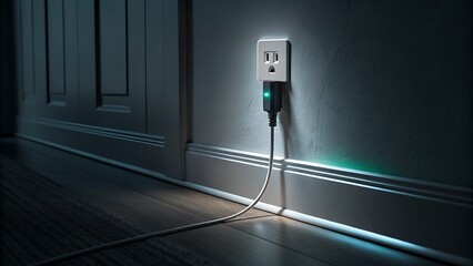 Charging cable connected to a wall outlet, suitable for technology, electricity, power, connectivity concepts, web design, and techrelated content.