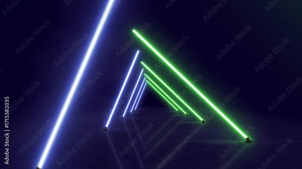 Poster dynamic neon tunnel: a mesmerizing journey through illuminated triangle structures