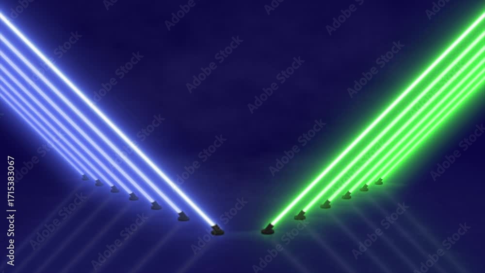 Poster dynamic neon beams animation on dark background for visual effects, 3d rendering